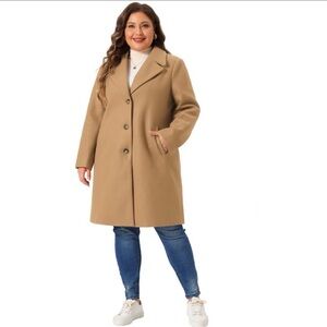 NWT Agnes Orinda $112Retail Notched Lapel Single-Breasted Pea Coat Camel Size 3X